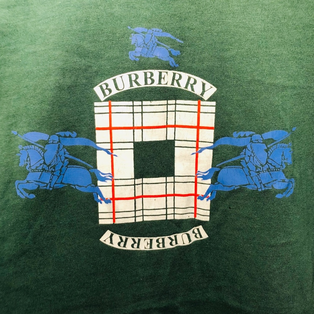 Burberry Green Tee with Blue and White Logo